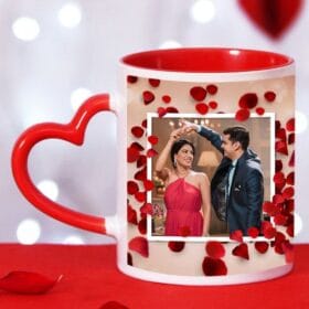 Personalized heart handle photo mug with couple picture