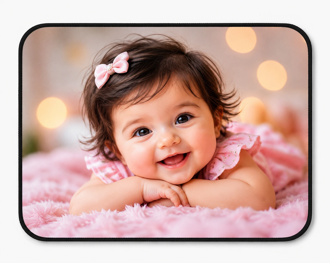 Personalized mouse pad featuring a cute baby photo