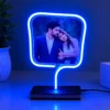 Custom Square LED Photo Lamp featuring a personalized couple photo with a blue neon acrylic design.