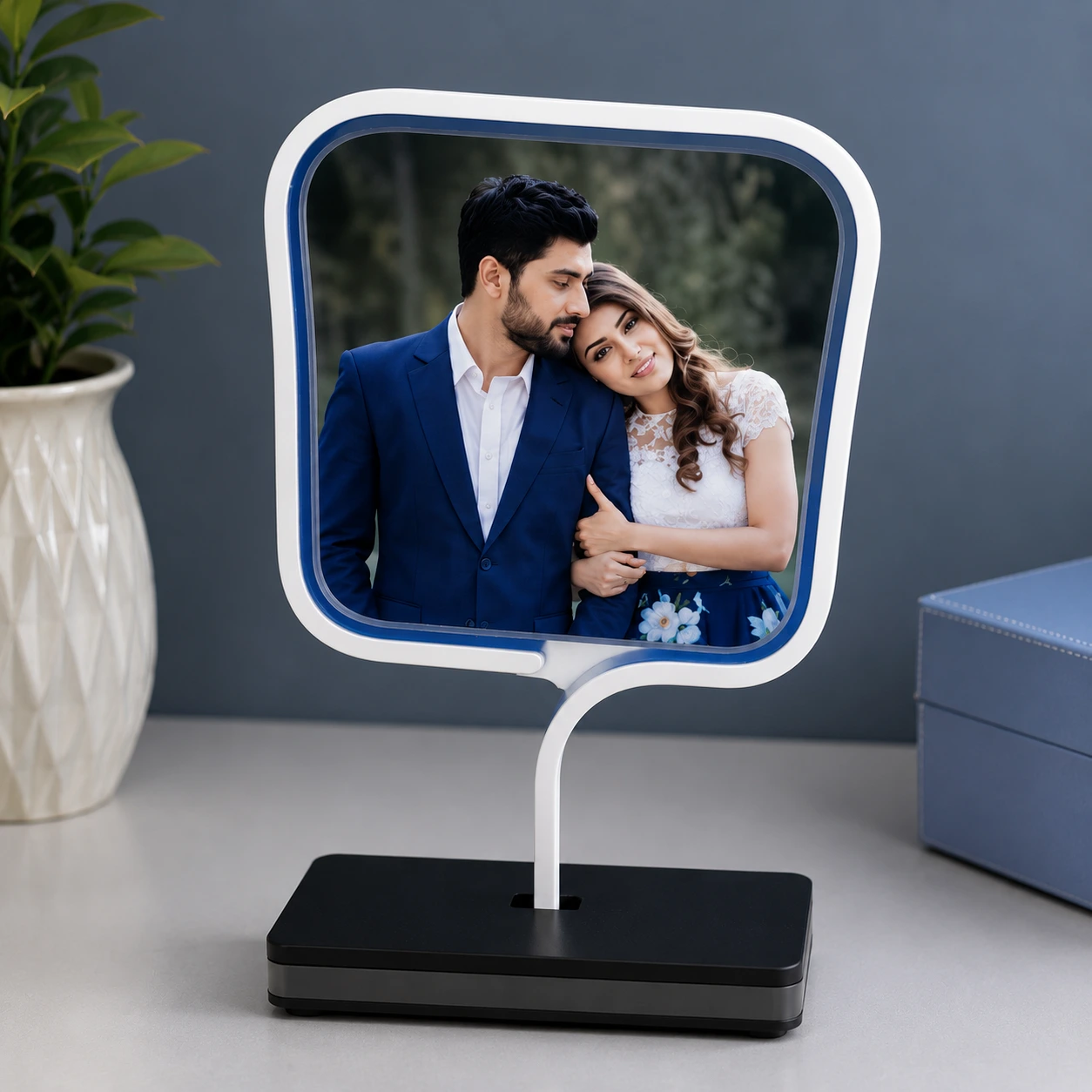 Custom Square LED Photo Lamp without LED glow showing the personalized acrylic photo panel.