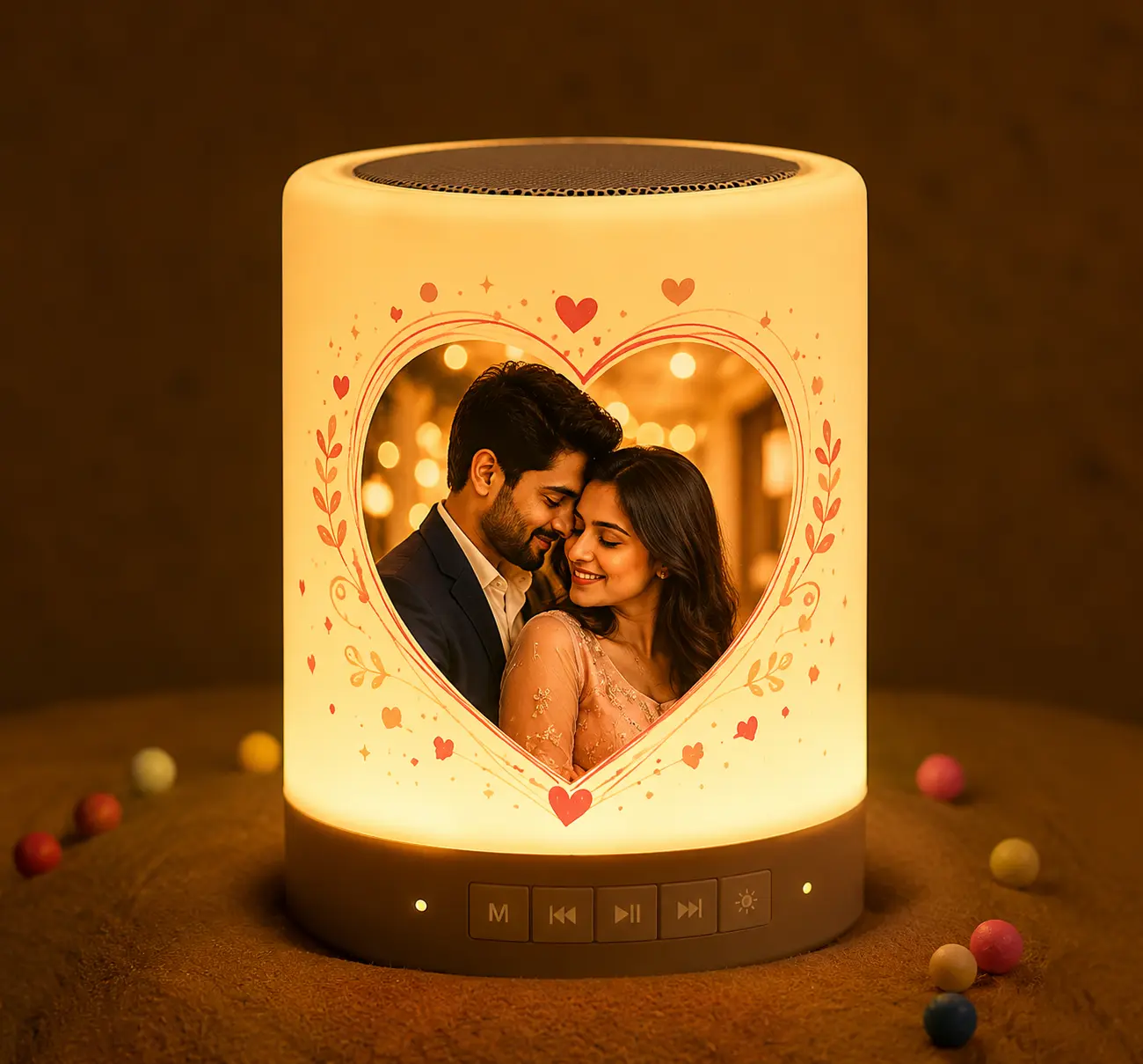 Personalized Photo Bluetooth Speaker Gift with Warm LED Light