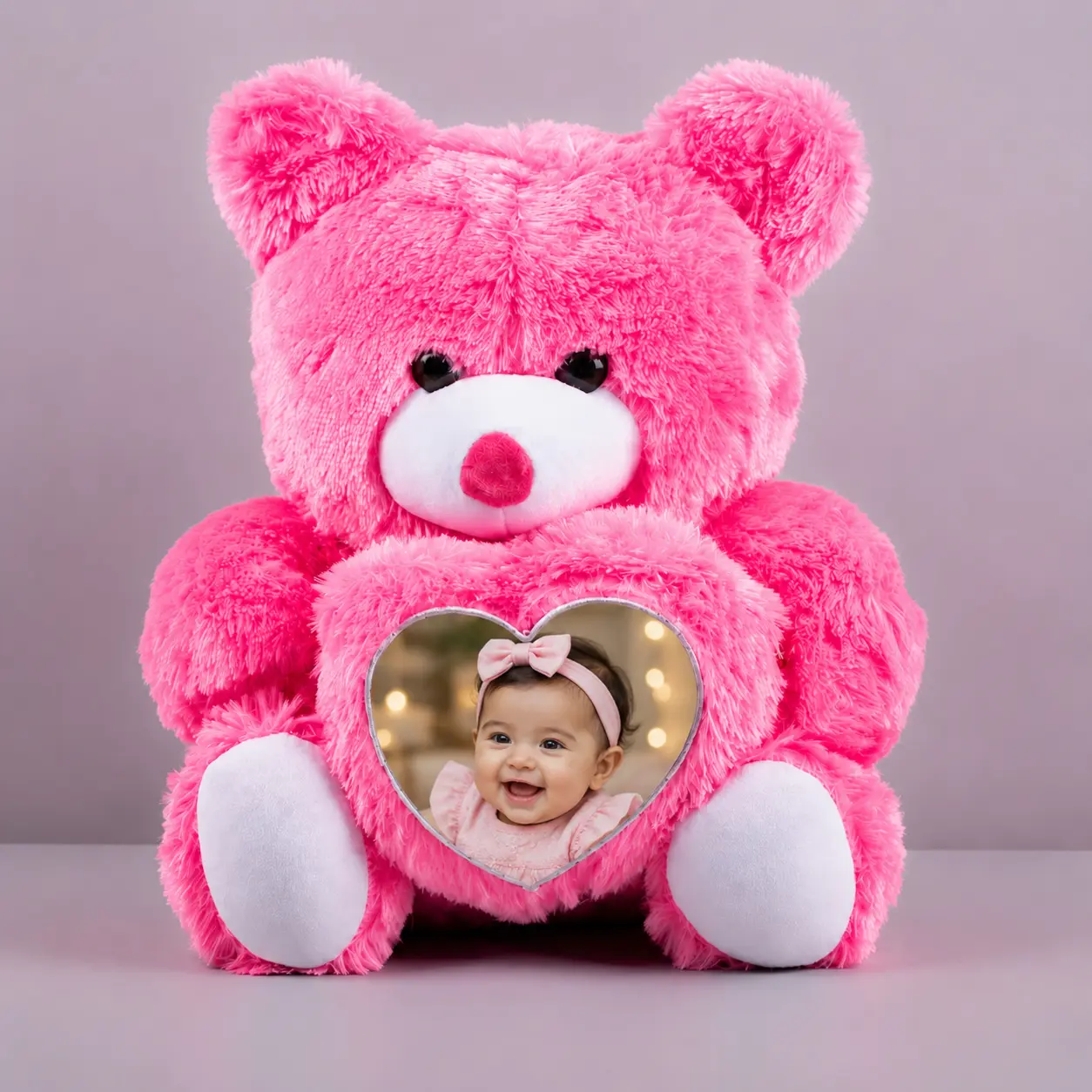 Personalized Pink Teddy Bear with Baby Photo Frame