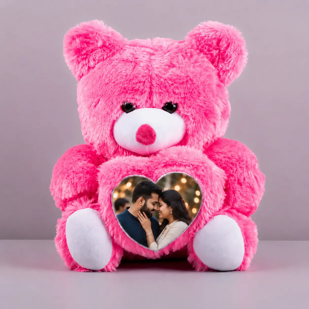 Personalized Pink Teddy Bear Romantic Couple Photo Gift