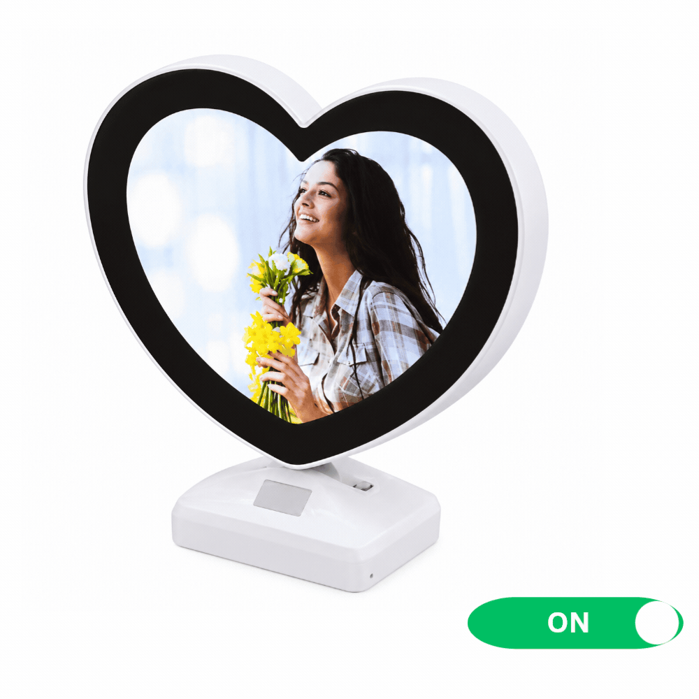 Personalized heart shape magic mirror photo frame with photo
